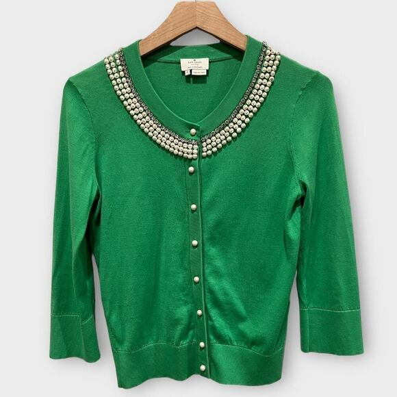 Kate Spade New York Tula Embellished Pearl Crystal Cardigan Size Small - Picture 1 of 8